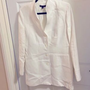 Brooks Brothers long white linen blazer
